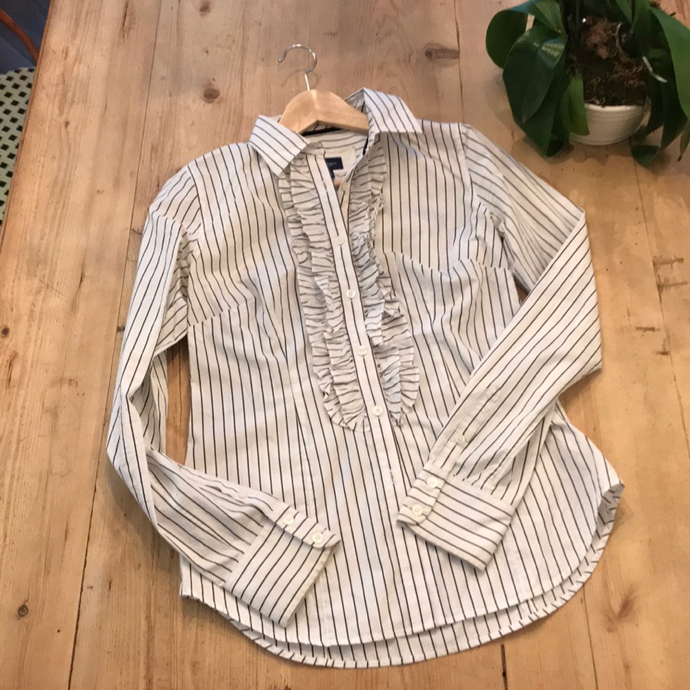 American Eagle Ruffled Bib Striped Blouse
